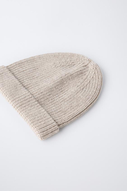 ZARA ШАПКА БИНИ ЖЕМЧУЖНОЙ ВЯЗКИ, ПЕСОЧНЫЙ МЕЛАНЖ