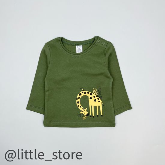 Лонгслив хлопковый "Веселые жирафы" хаки