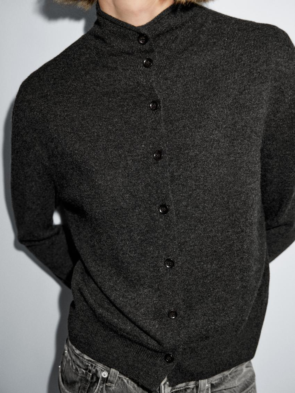 Massimo Dutti Кардиган с воротником-стойкой из 100% шерсти, темно-серый