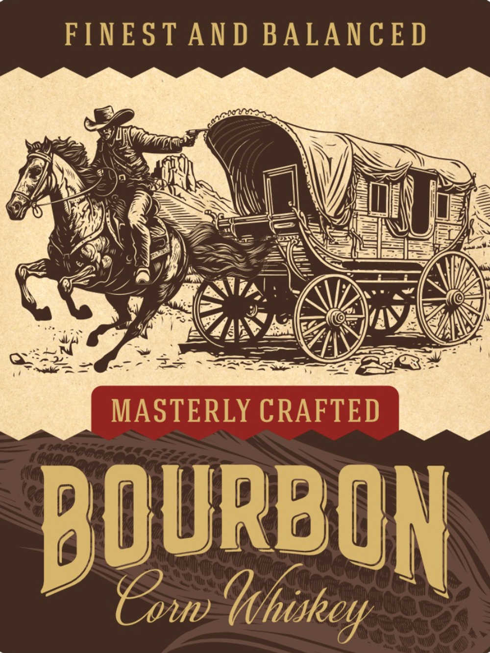 Наклейки на бутылки "BOURBON" Бурбон Блестящие 10 шт.
