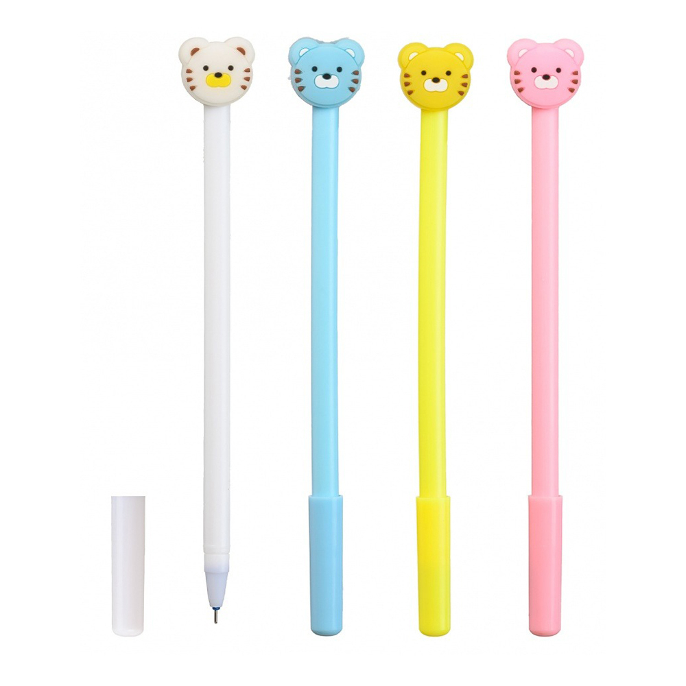 Ручка гелевая, пиши-стирай, Basir, синие чернила, серия "Тигр", с игрушкой-ластиком, 24 шт