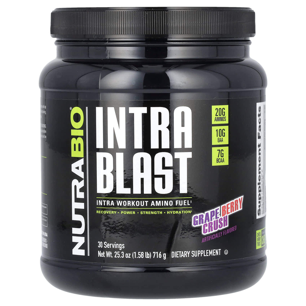 NutraBio, Intra Blast, аминокислотное топливо для приема во время тренировки, со вкусом винограда и ягод, 716 г (1,58 фунта)