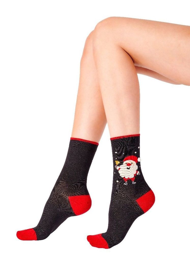 Новогодние хлопковые носки с веселым Сантой Christmas Socks (Размер: S-M-L) (Цвет: черный)