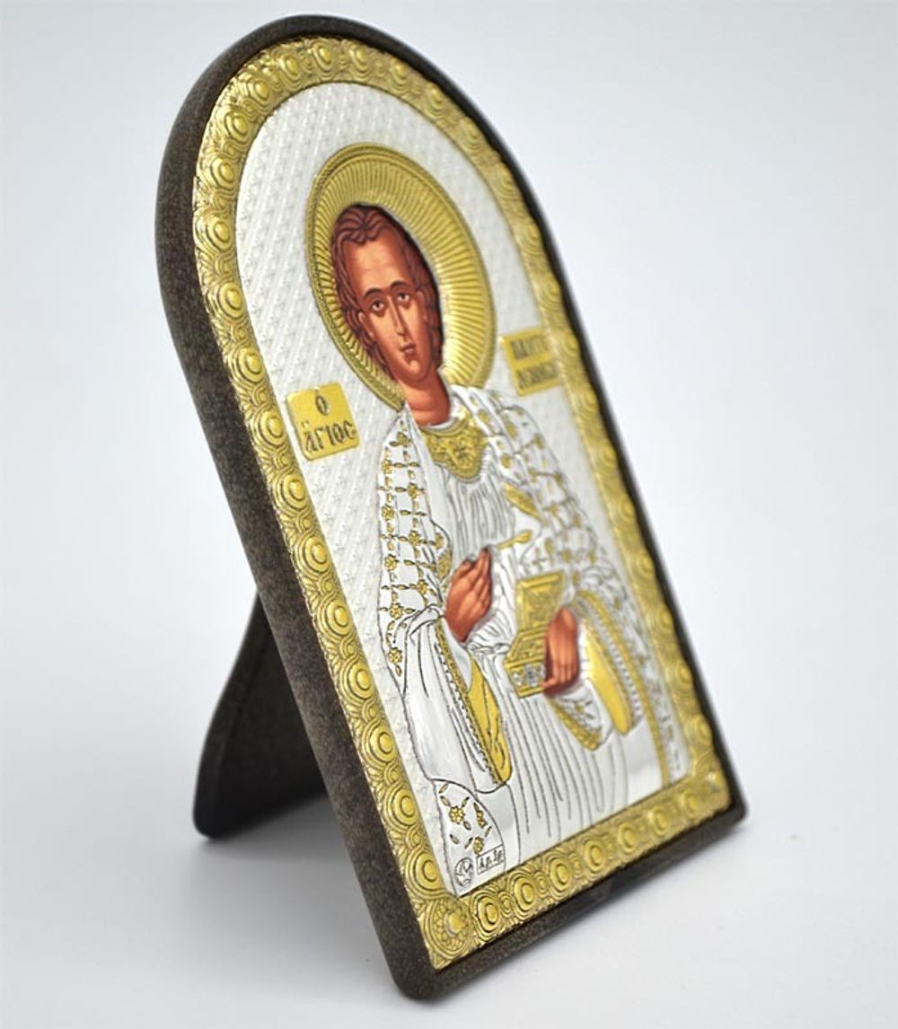 Святой Пантелеймон. Серебряная настольная икона.