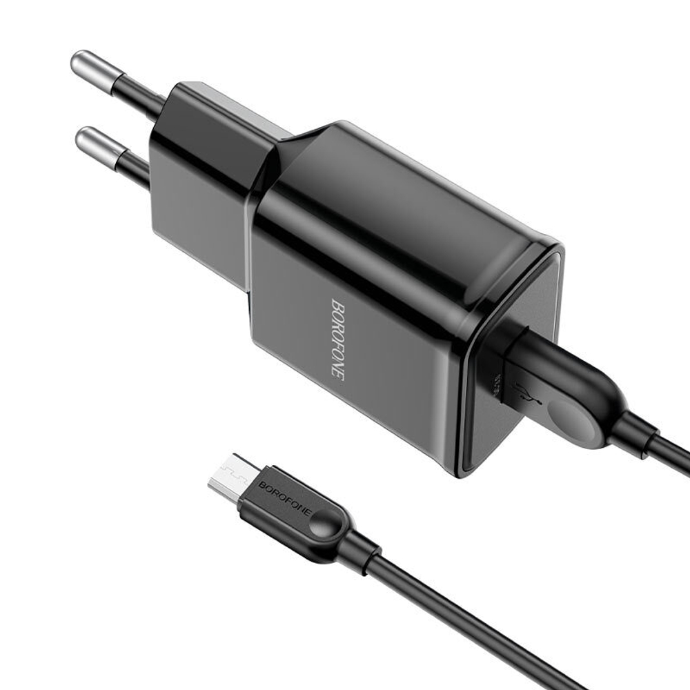Сетевой адаптер питания BOROFONE BA59A 1USB QC 3.0 + кабель Micro (черный)