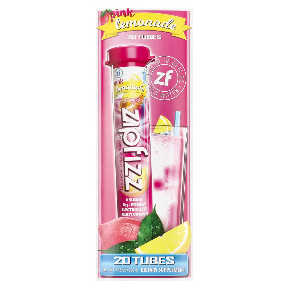 Zipfizz, Энергетическая смесь для здорового спорта с витамином B12, розовый лимонад, 20 тюбиков по 11 г (0,39 унции)