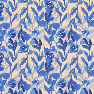 Синий растительный узор на бежевом