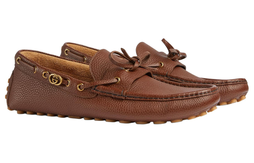 GUCCI Interlocking Gommino Loafers Men"s Brown