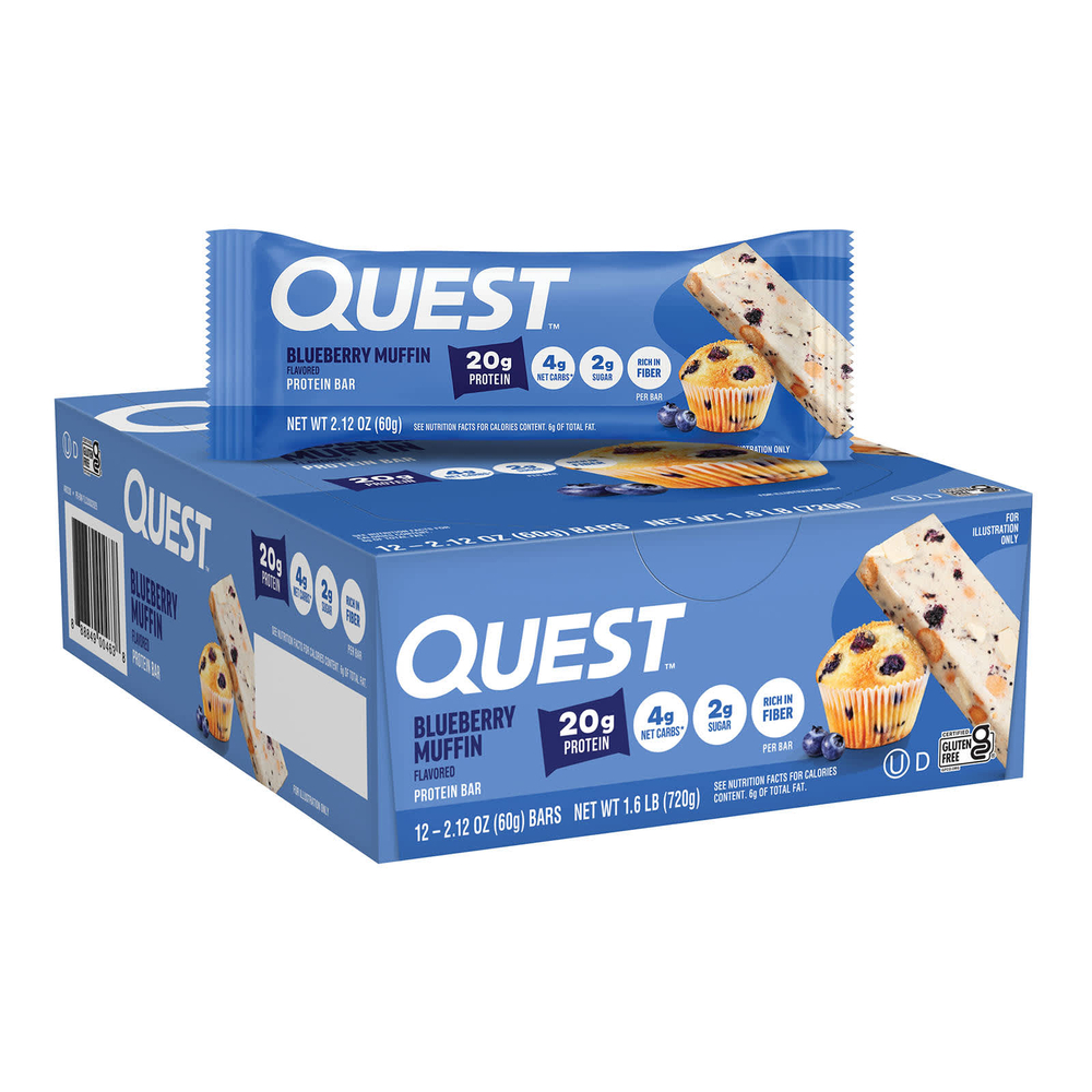 Quest Nutrition, протеиновый батончик, вкус кекса с голубикой, 12 батончиков по 60 г (2,12 унции)