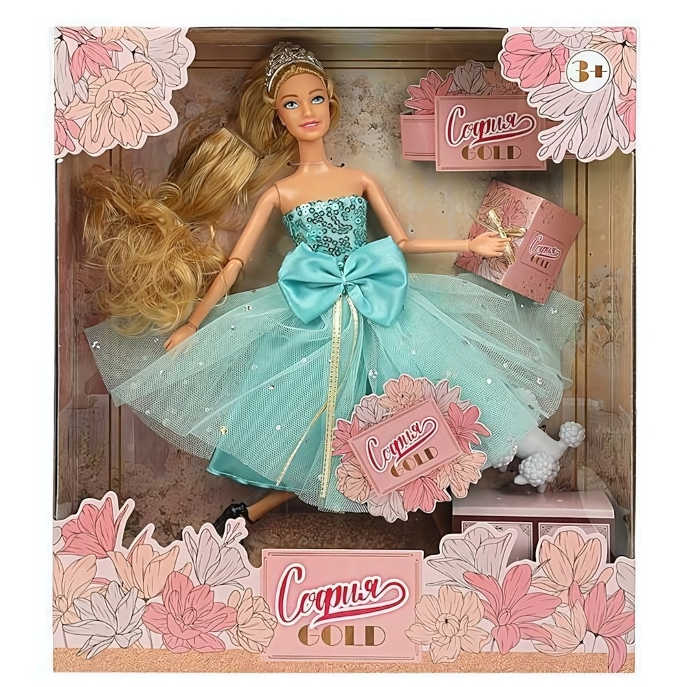 Кукла модель София gold 29см. руки и ноги сгиб, с аксесс, коробка SG-01-KB (Карапуз)