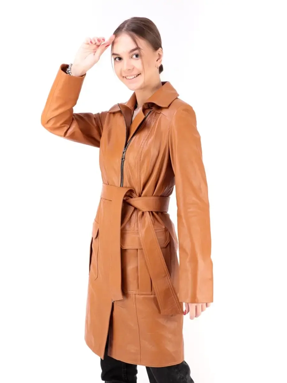 Плащ женский из натуральной  кожи