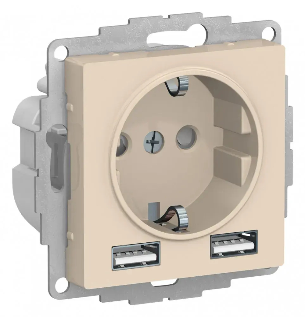ATLASDESIGN РОЗЕТКА 16А c 2 USB A+A, 5В/2,4А, 2х5В/1,2А, механизм, БЕЖЕВЫЙ