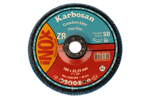 Круг лепестковый КЛТ 2 180х22 Р60 Karbosan Comfort Line ZR SD Flap Конический INOX