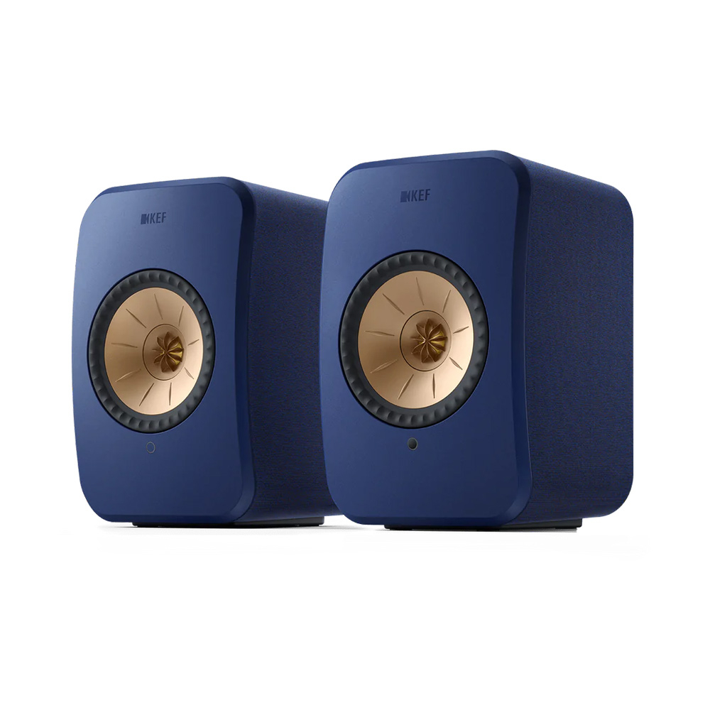 KEF LSX II Cobalt Blue активная беспроводная полочная акустическая система (пара) + напольные стойки KEF S1 Floor Stand (пара)