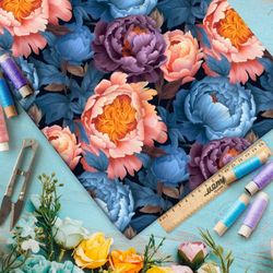 Ткань премиум атлас яркий ночной цветочный хор