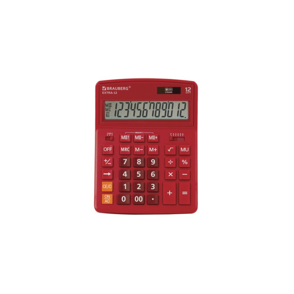 Калькулятор BRAUBERG EXTRA 12р /2 памяти/ (155*206) бордовый, 12-WR 250484