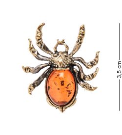 AM- 935 Брошь «Паук» (латунь, янтарь)