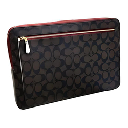 COACH Coated Canvas With Smooth Leather Clutch Laptop Bag Large Women"s Brown & Chalk White