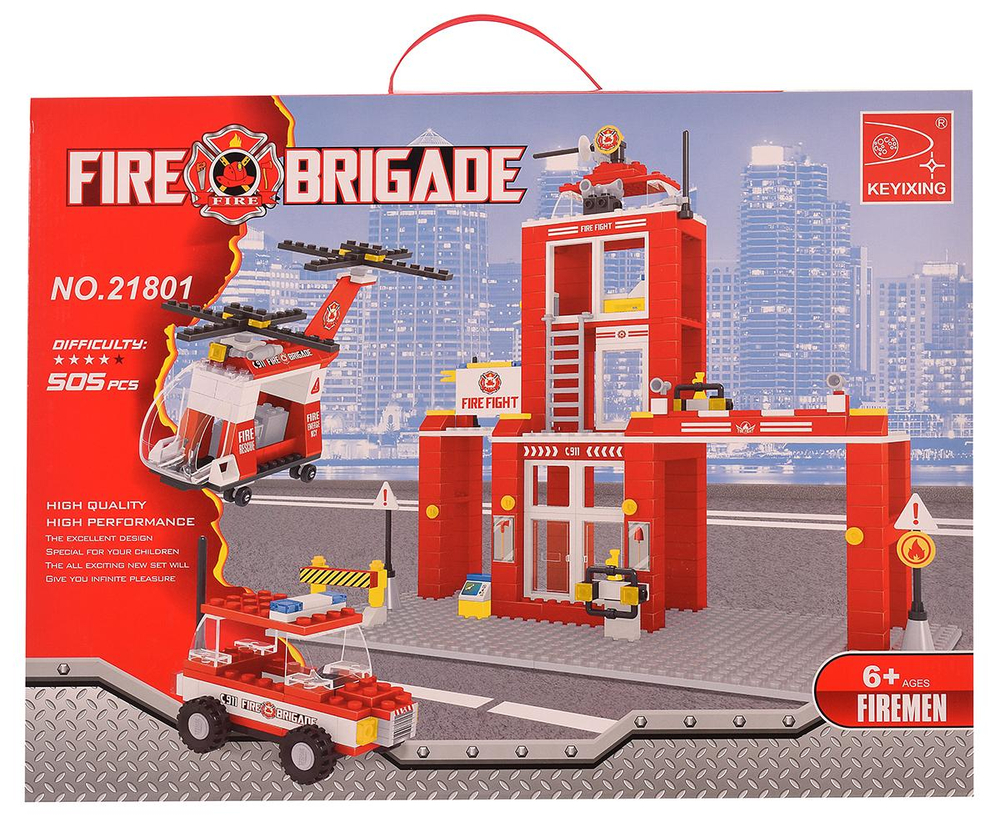 Конструктор блочный Аусини Пожарная бригада 505дет., коробка 21801