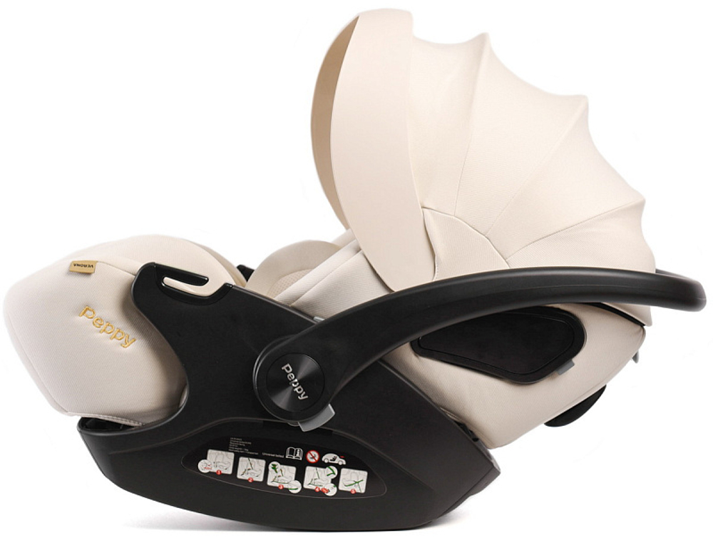 Детская коляска Peppy Monaco 3 в 1 с автокреслом Verona Beige Black (черный), рама черная матовая