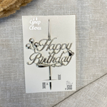 Свеча-топпер 3D «Happy birthday» в серебряном цвете