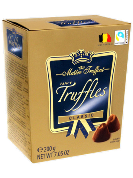 Конфеты Трюфели от Maitre Truffout классические 200 г, с большим количеством темного шоколада и тонким слоем какао