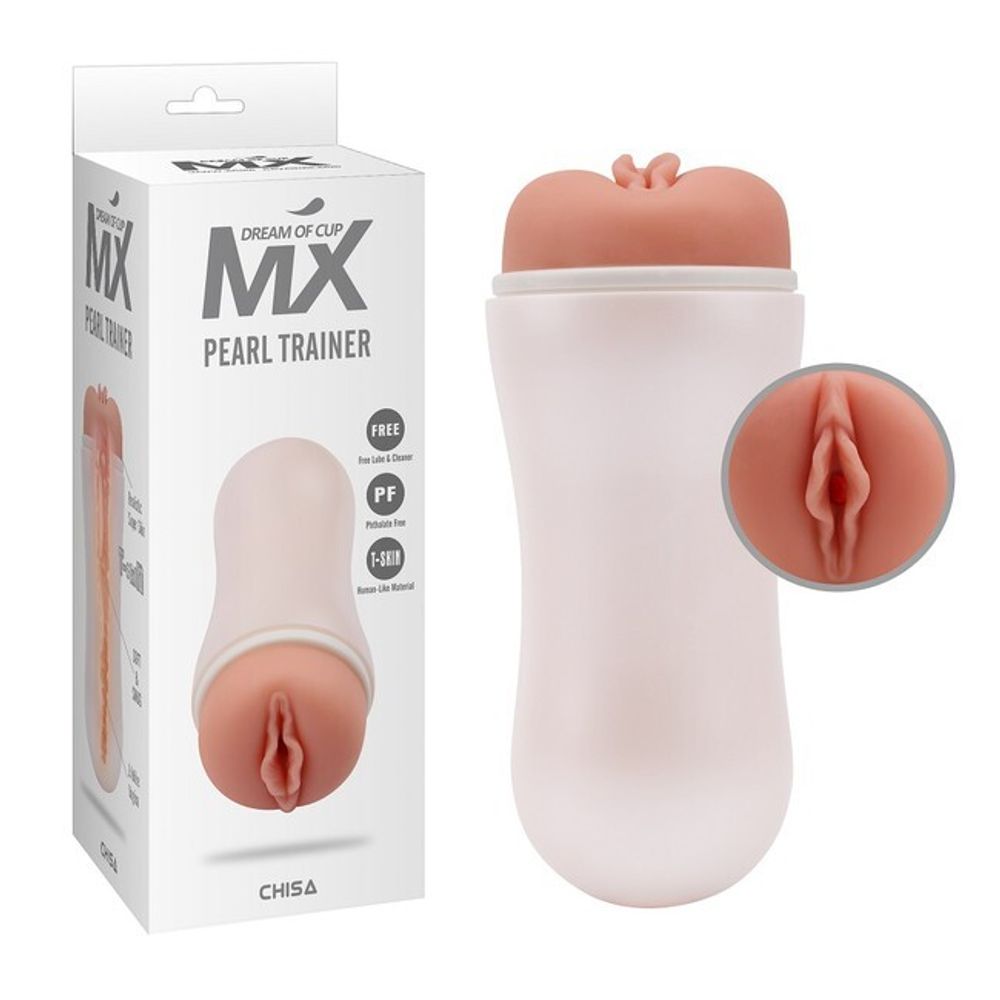 Мастурбатор в тубе Pearl Trainer (Цвет: телесный с белым)