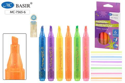 Набор текстовыделителей 6 цв. "Shiny metallic" с эффектом металлик, чернила на водн.основе (Basir)