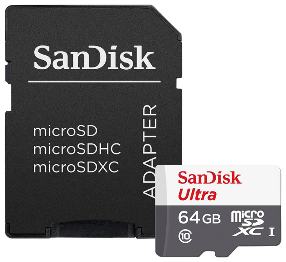 Карта памяти SanDisk microSDXC Ultra Class 10 UHS-I U1 (100/10MB/s) 64GB + Адаптер