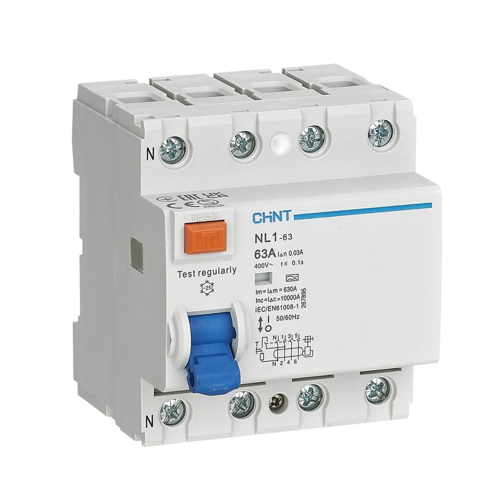 CHINT УЗО NL1-63 4P 63A 300mA 6kA тип AC (DB) (R)
