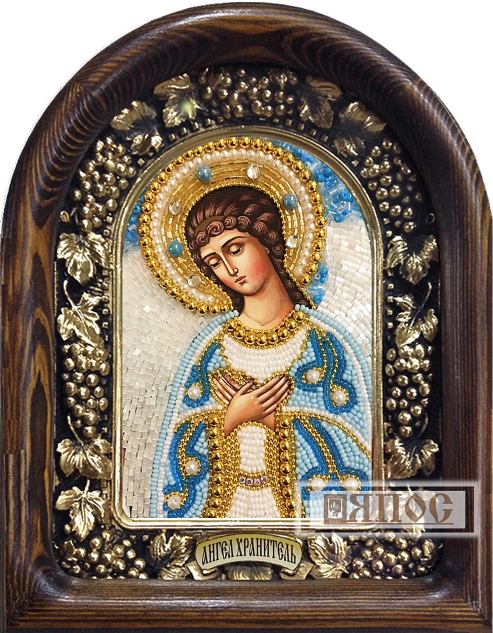 Ангел Хранитель, дивеевская икона из бисера, камни, размер 11х14 см