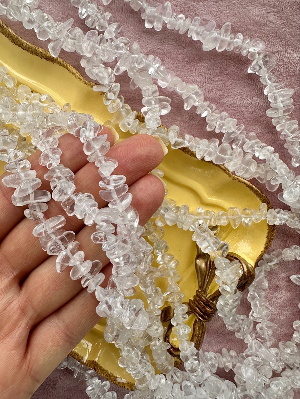 Нить бусины из горного хрусталя 5-12мм (галька)