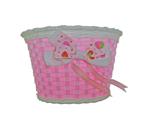 Корзина TRIX для детского велосипеда 20", крепление на руль, 270х200х170мм, пластиковая, плетёная, розово-белая (50)