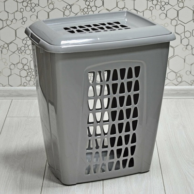 Корзина для белья 45л прямоугольная с крышкой "Молетта" (пыльно-серая)