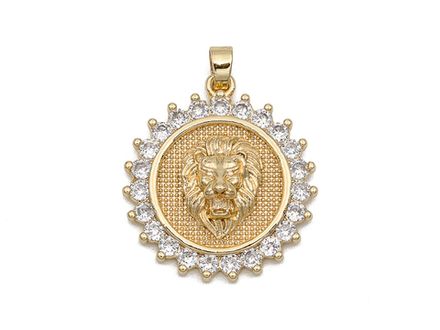 Подвеска круглая "Лев" 27мм, с кристаллами