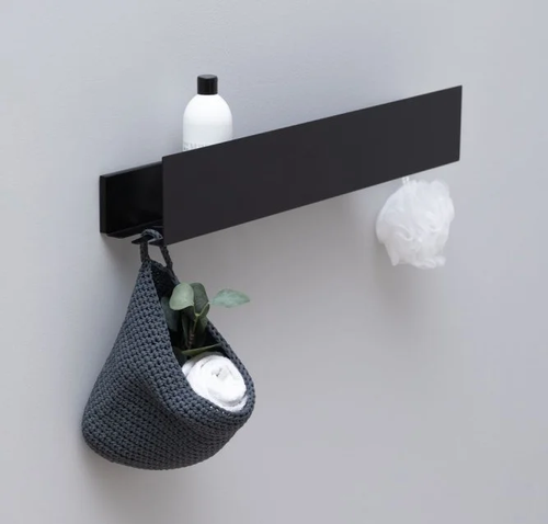 Полка Aquanet Магнум 70x12 черная матовая, с крючками