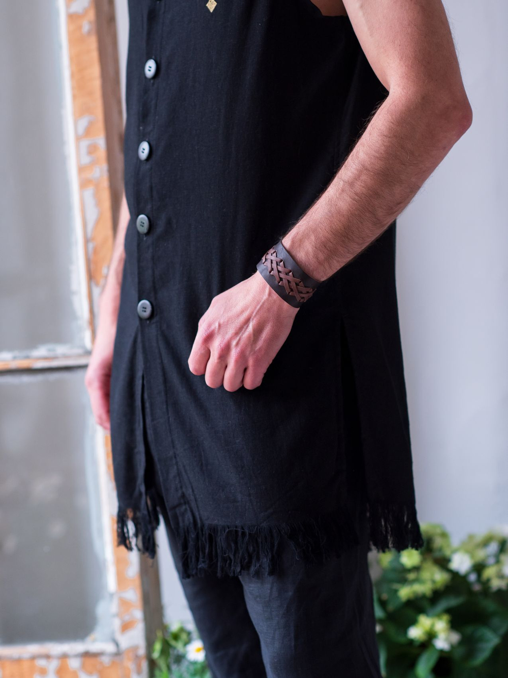 Браслет-плетенка, коричневый | кожа