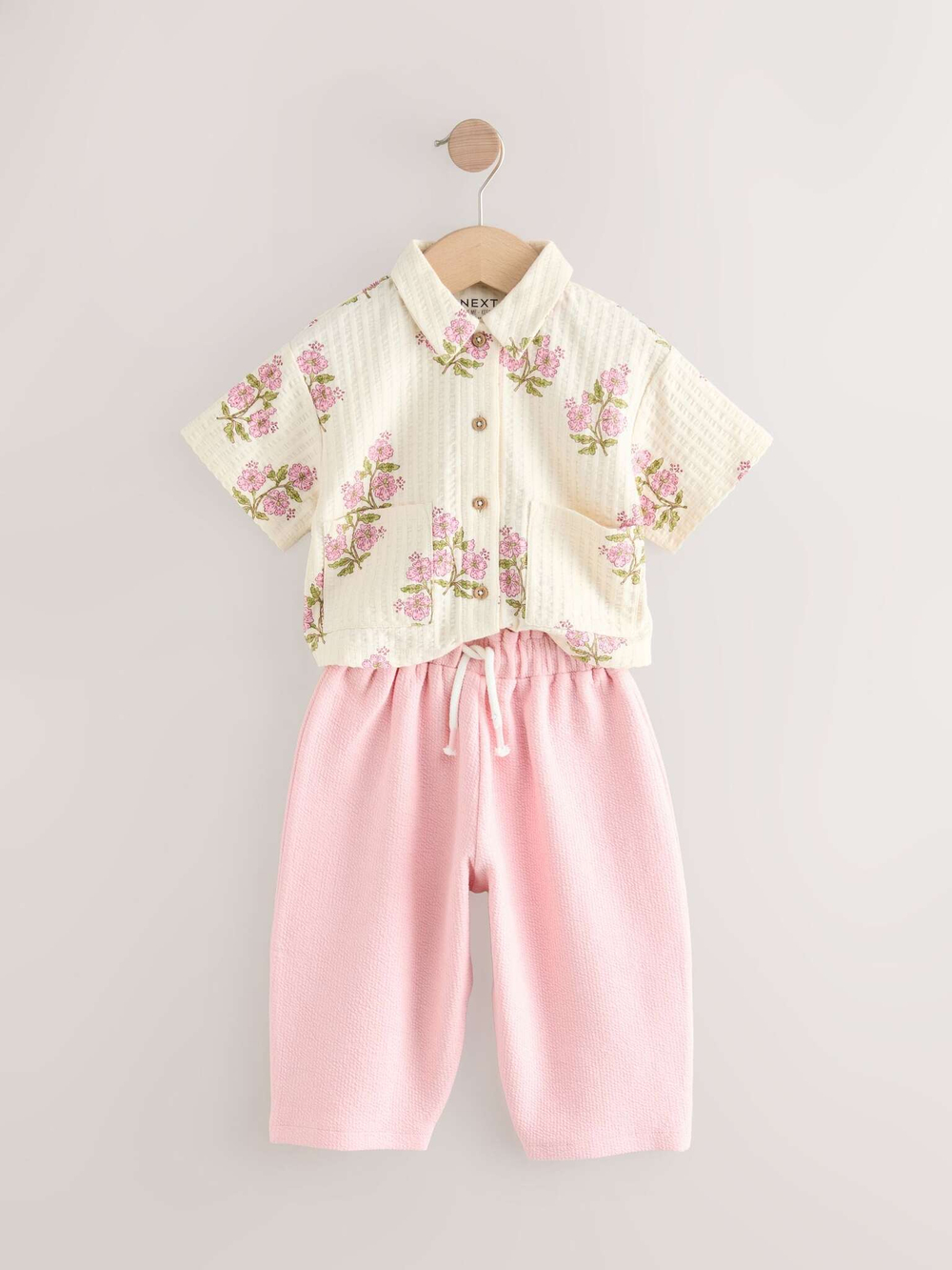 Рубашка и брюки в комплекте для девочки Next E51-370, Персиковый, Молочный