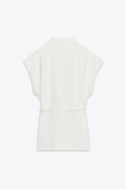 ZARA ДВУБОРТНЫЙ ЖИЛЕТ ИЗ СМЕСОВОГО ЛЬНА — ZW COLLECTION, БЕЛЫЙ