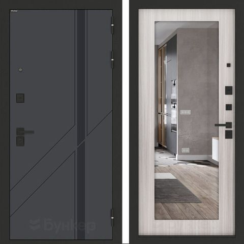 Входная металлическая дверь с зеркалом Бункер HIT Хит B-12 Веллюто верде / зеркало в рамке ФЛЗ - 603 Сандал белый