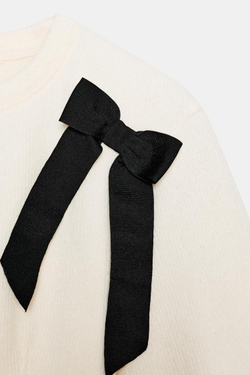 ZARA ТОП ИЗ МЯГКОЙ ТКАНИ С БАНТАМИ, ЖЕЛТОВАТО-БЕЛЫЙ