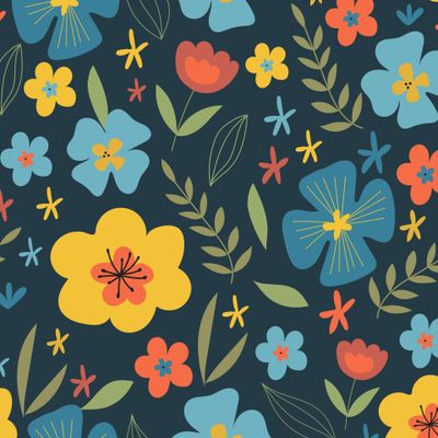 Разноцветные цветы на темном фоне