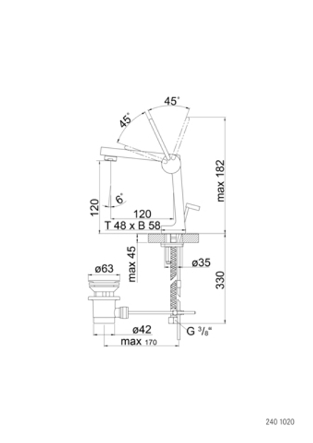 Смеситель для раковины Steinberg Серия 240 с керамическим картриджом, со сливным гарнитуром 1 1/4“, с гибкими шлангами 3/8“, хром 240 1020