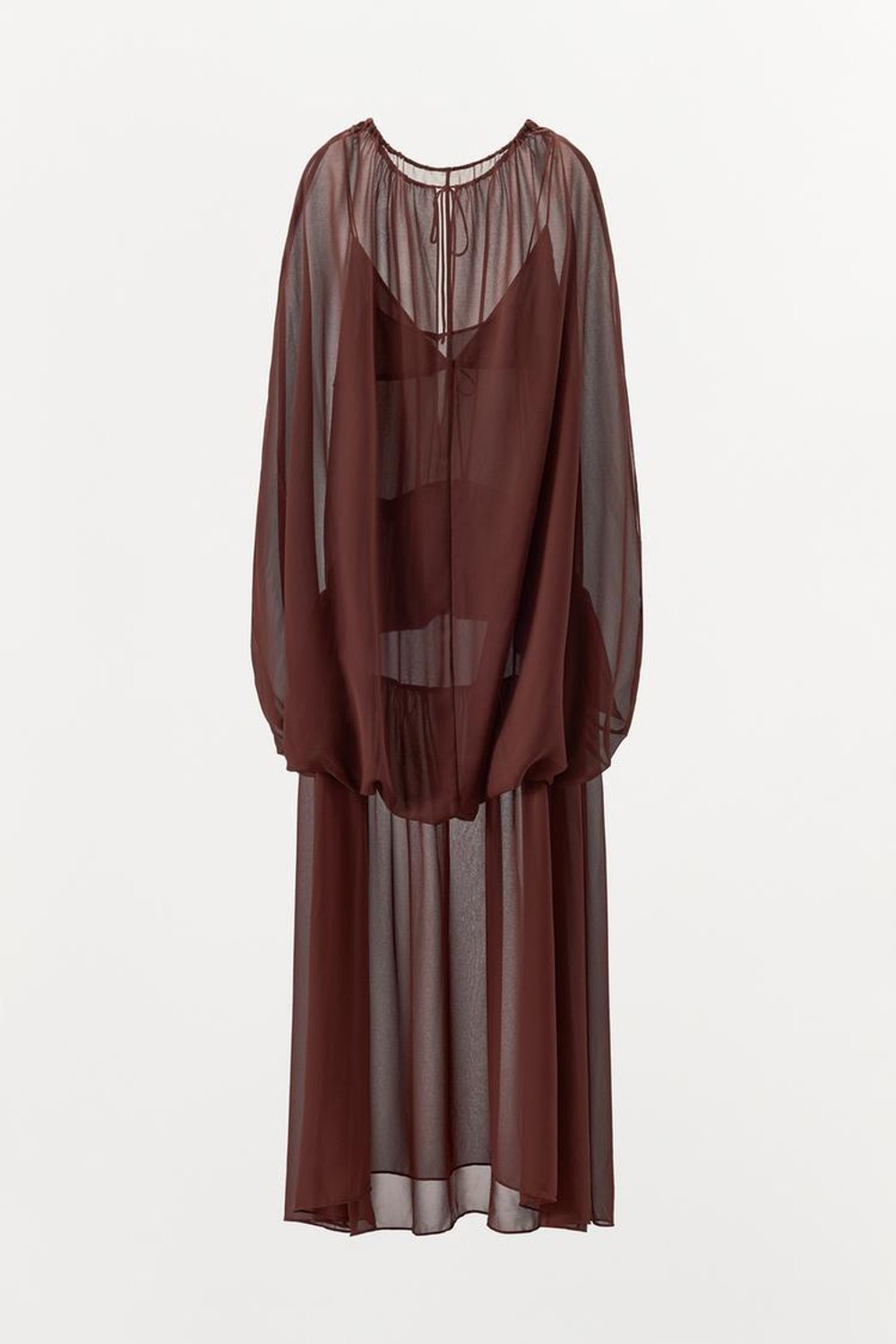 ZARA ДЛИННОЕ ПЛАТЬЕ ИЗ ЛЕГКОЙ ТКАНИ, КОРИЧНЕВЫЙ