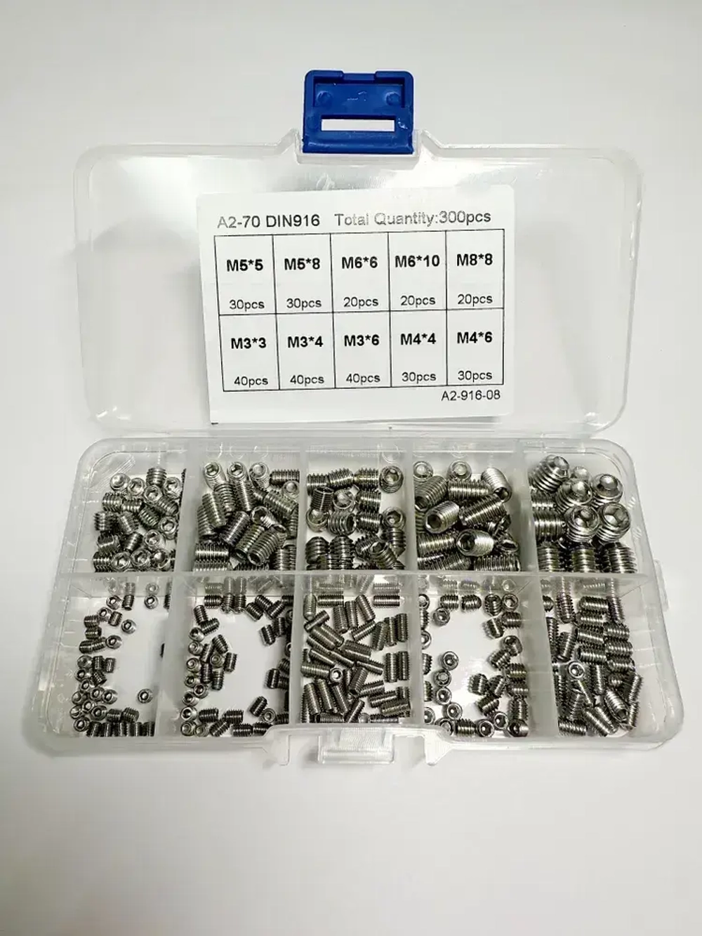 Набор гужонов M3 M4 M5 M6 M8 300 предметов в пластиковом кейсе. Винты без шляпки, винт без головки.