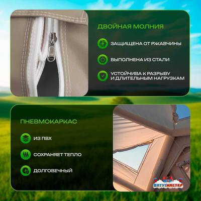 Пневмокаркасная палатка «Летний Уют» 3,6×3,6×2,5 м — семейная, кемпинговая из ПВХ