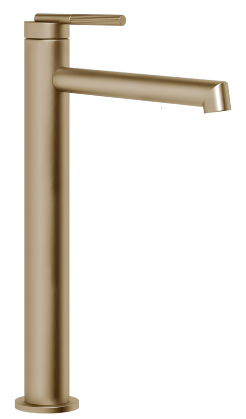 Смеситель для раковины Gessi Ingranaggio, высокий, длинный излив, без донного клапана, соединительные шланги, цвет Warm Bronze Brushed PVD