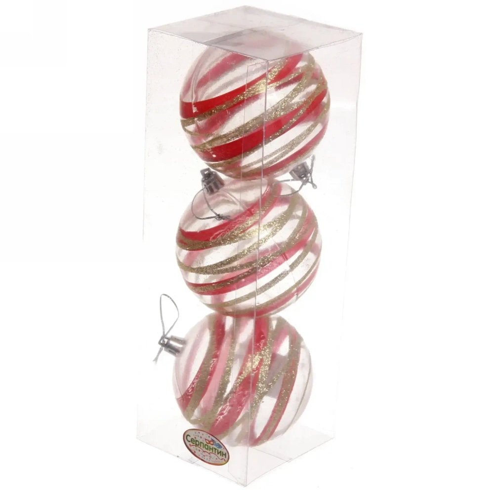 Новогодние шары 8 см (набор 3 шт) «Сказочный узор», красный/золото