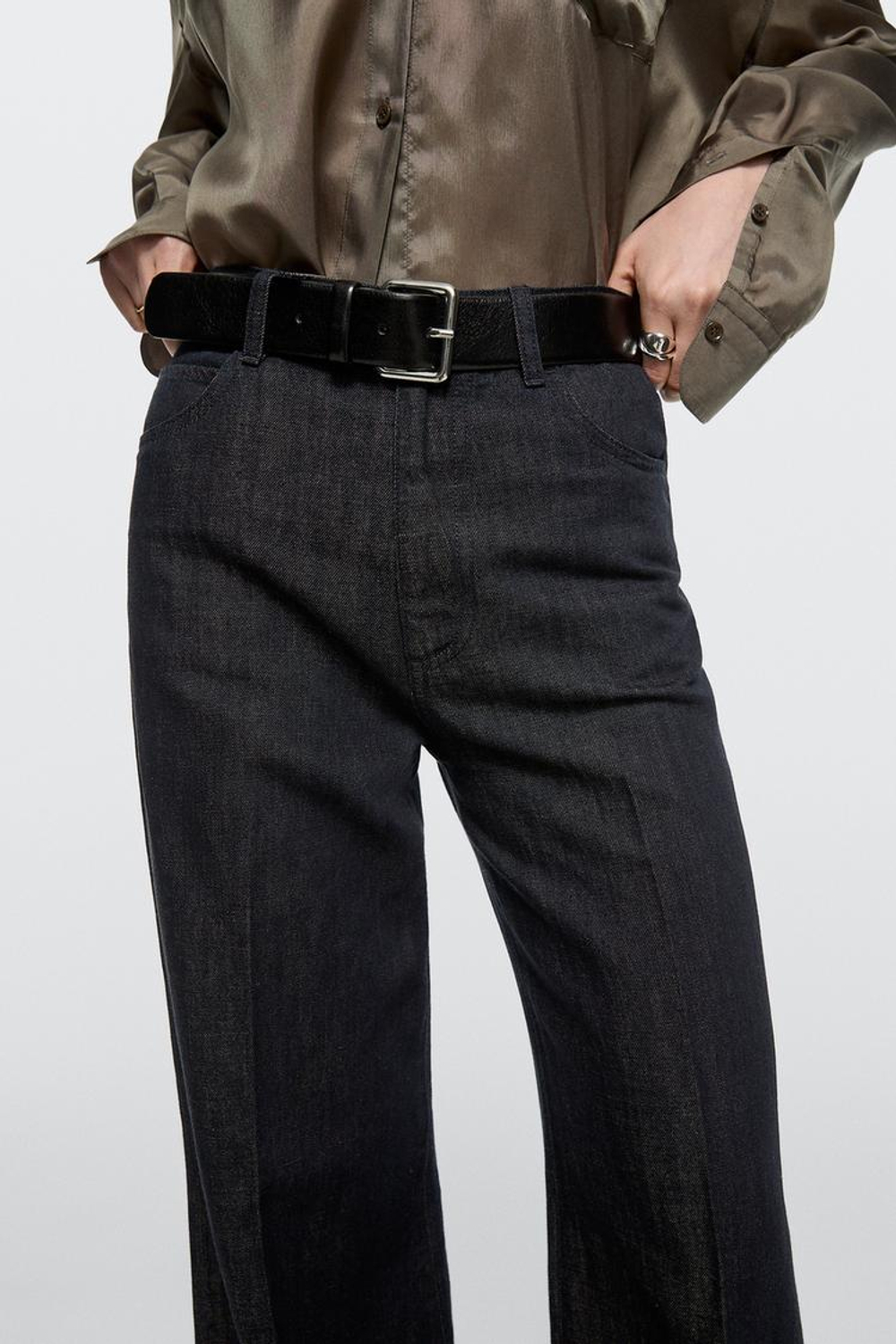 Massimo Dutti Джинсовые брюки-палаццо с высокой талией, темно-синий