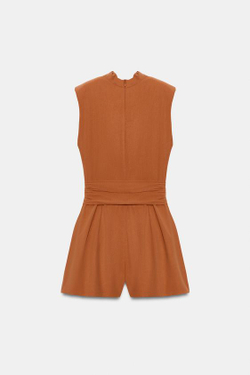 ZARA КОРОТКИЙ КОМБИНЕЗОН С ПОЯСОМ И ПОДПЛЕЧНИКАМИ, МЕДНЫЙ